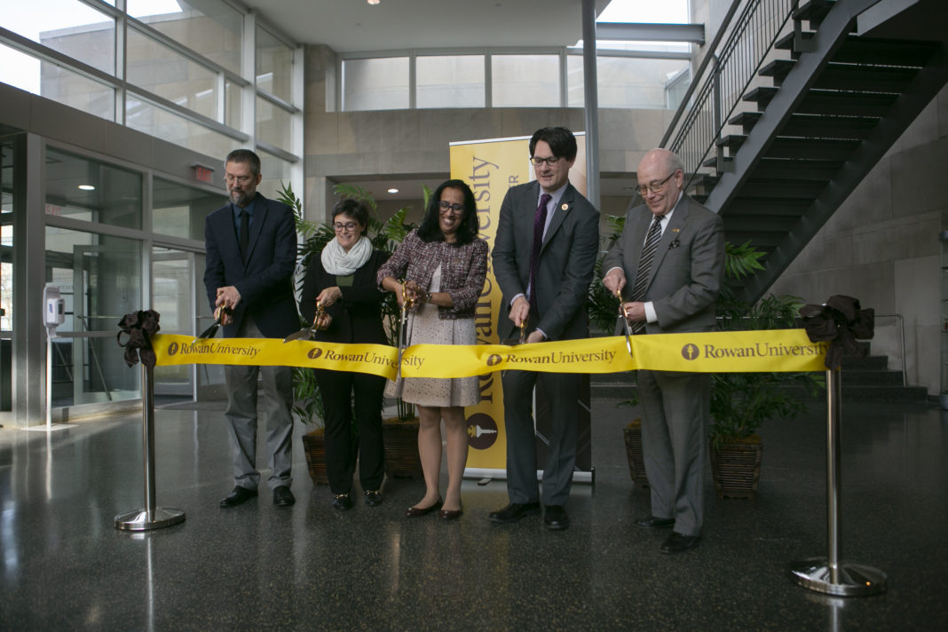 Members of Rowans College of Engineering’s Sustainable Facilities Center inaugurate a new lab. Photo by Miguel Martinez