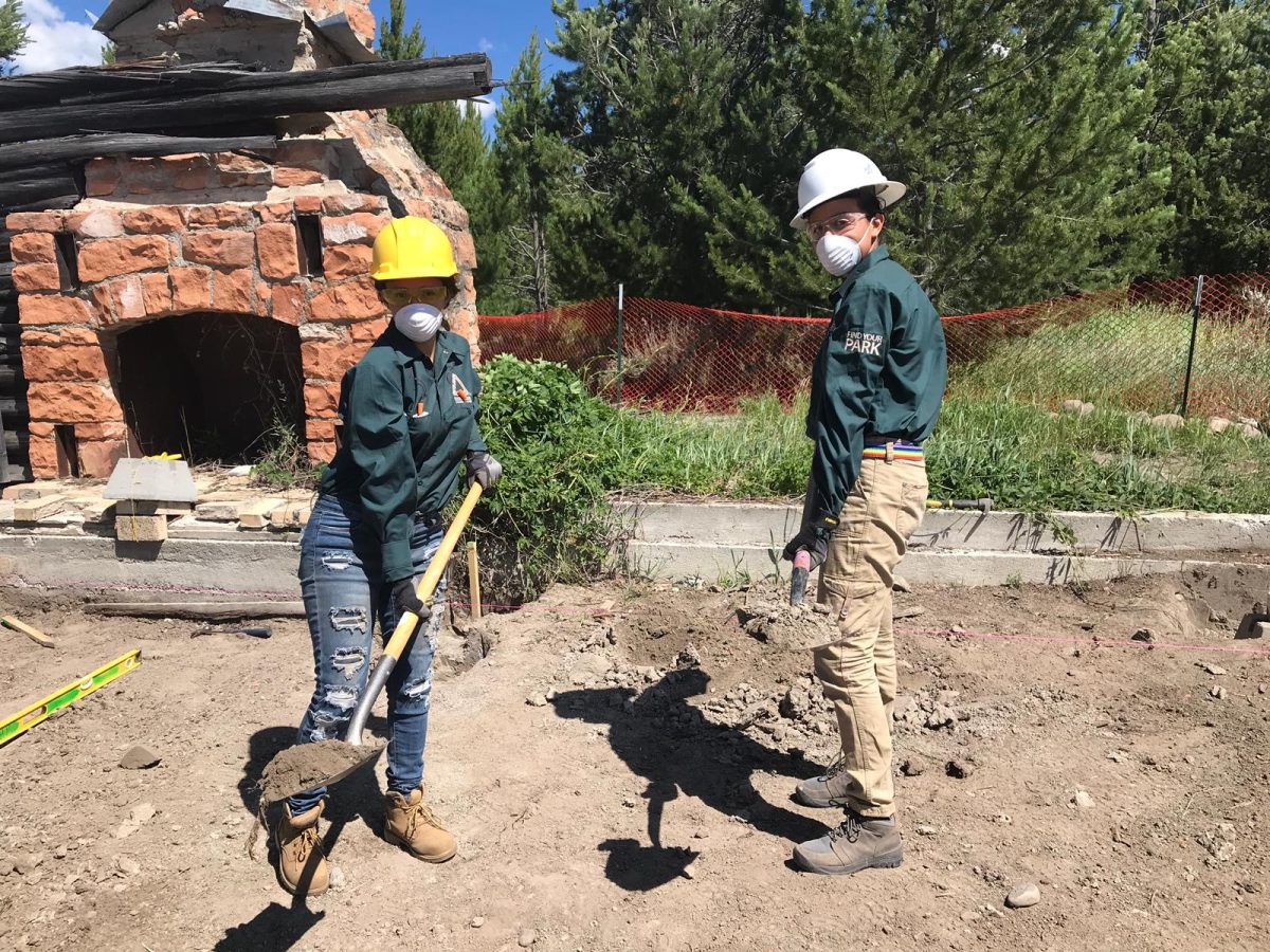 Author Sarah Sosa (left) working on historic preservation at Grand Teton National Park in Wyoming.