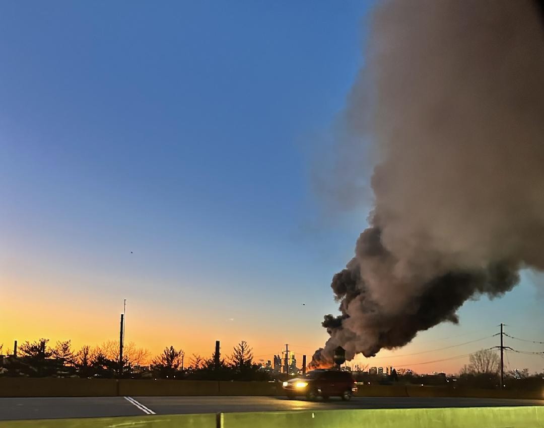 A fire at the EMR Metal Recycling facility rages in the city of Camden on Monday, Feb. 24. (Bradley Leverrett)