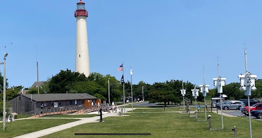 Cape May Point State Park—pictured here with the WWII-barracks-turned-Visitors-Center, the famous purple martin houses, and the historic lighthouse. (Jayna Petrosh)