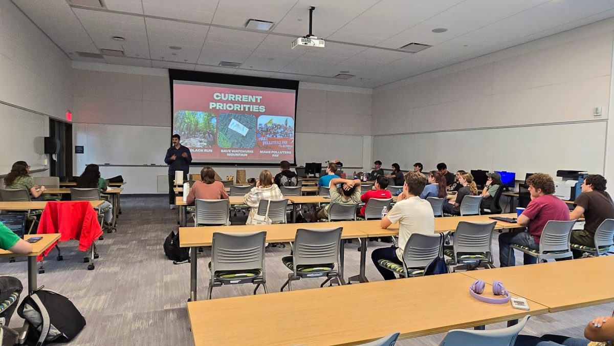 Activist Ben Dziobek, 25, gives a presentation to the Rowan Environmental Action League. Tuesday, Oct. 7, 2025. Glassboro, N.J. (Aidan Vanhoof / The Whit Staff)