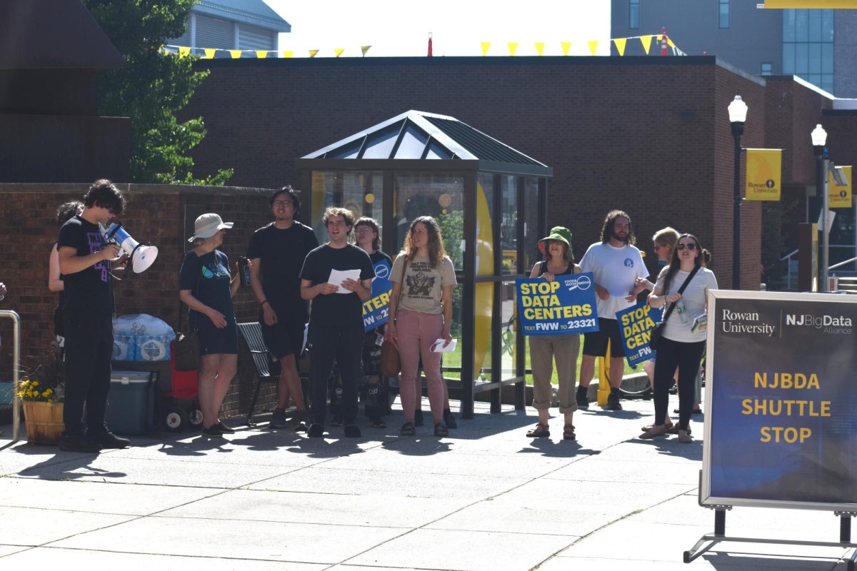Protestors outside of a AI conference at Rowan University on May 20, 2026.